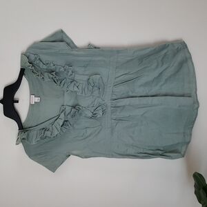 Merona Y2K empire, ruffle neck, cap sleeve, zipper side, light green top. Sz L